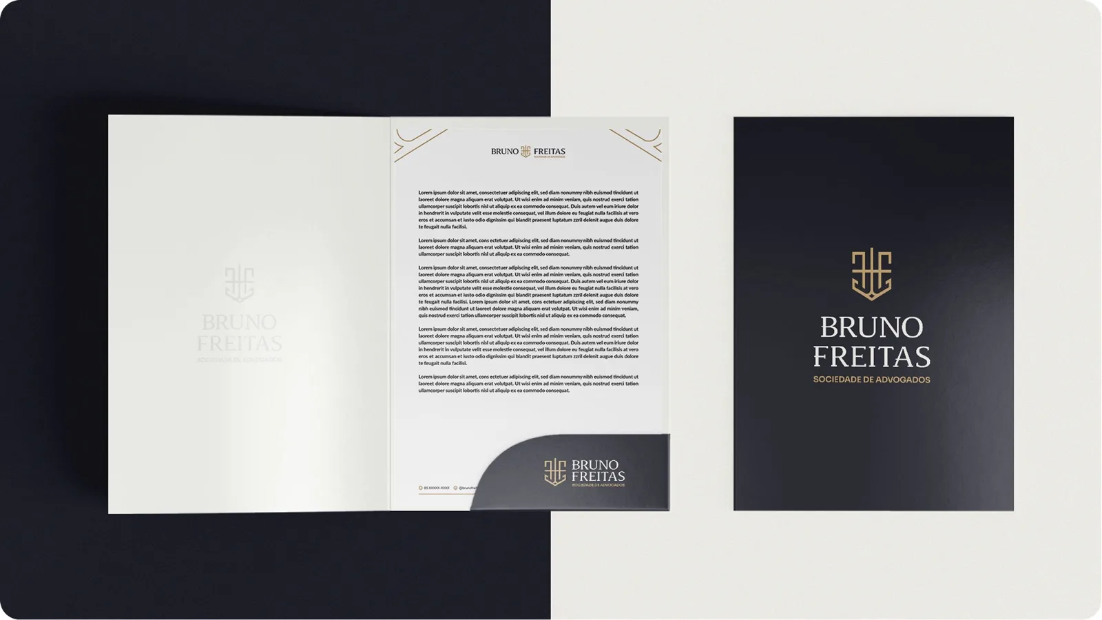Pasta institucional aberta com papel timbrado Bruno Freitas