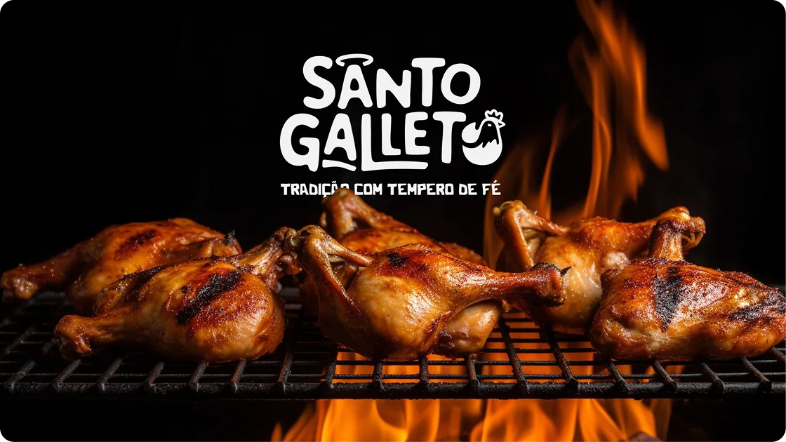 Galetos assados na brasa com a marca Santo Galleto